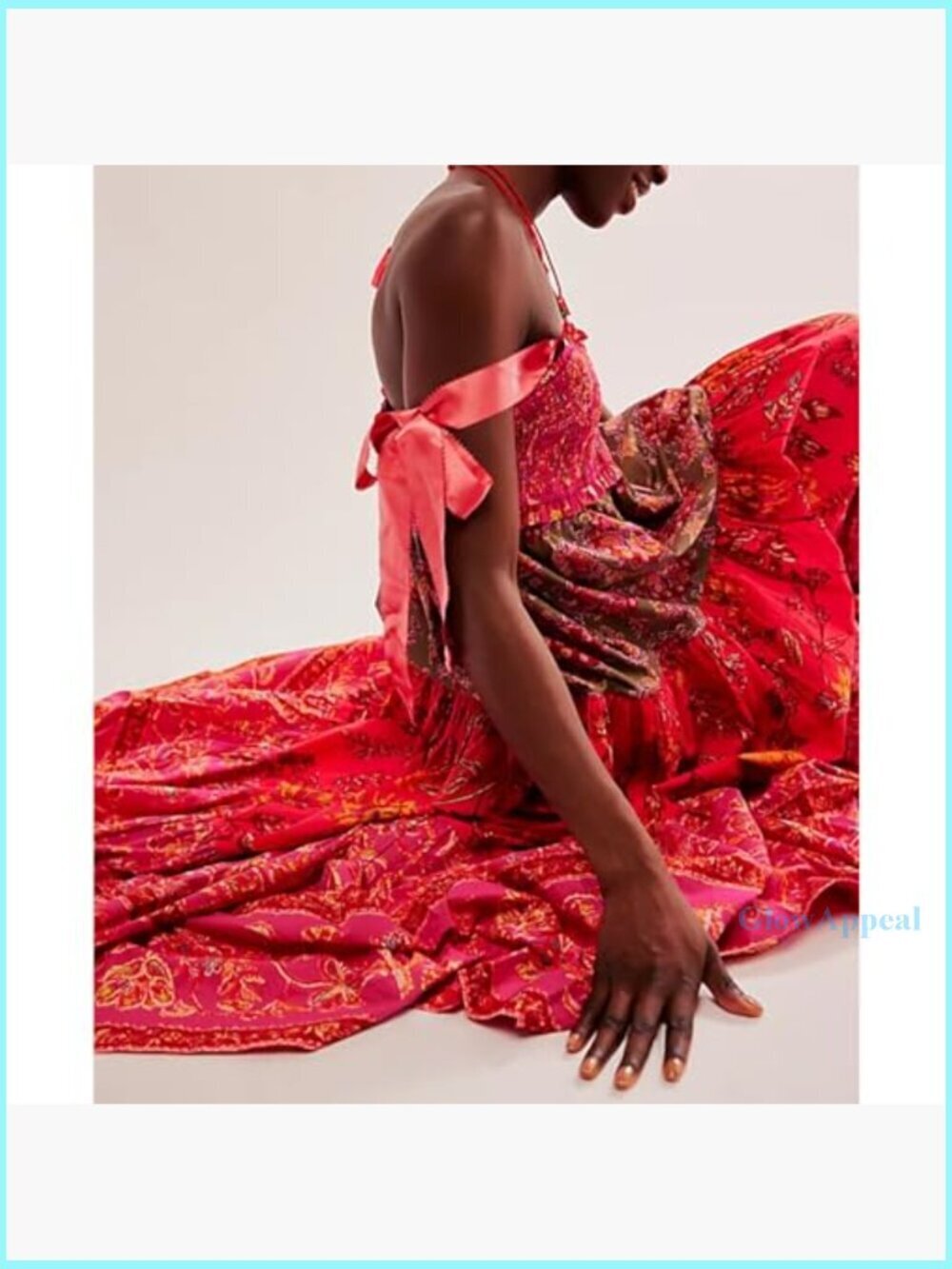 Floral Boho Maxi Dress with Pockets Smocked Bodice Tie Shoulder - Picture 3 of 4
